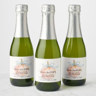 Blue Ribbon Pumpkin Baby shower Mini Sparkling Wijnetiket