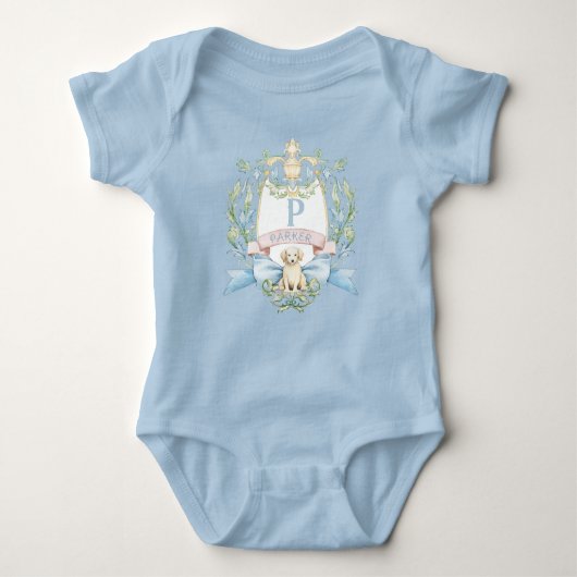 Blue Ribbon Puppy Baby Monogram Crest Romper (Voorkant)