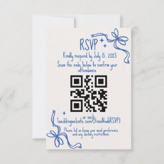 Blue Ribbon QR Wedding RSVP Card Kaartje