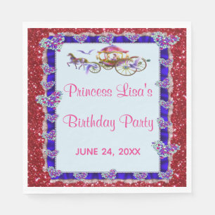 Blue Ribbon Red Glitter Royal Princess Birthday Servet