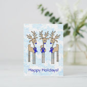 Blue Ribbon Reindeer Feestdagenkaart (Staand voorkant)