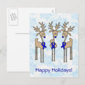 Blue Ribbon Reindeer Feestdagenkaart (Voorkant / Achterkant)