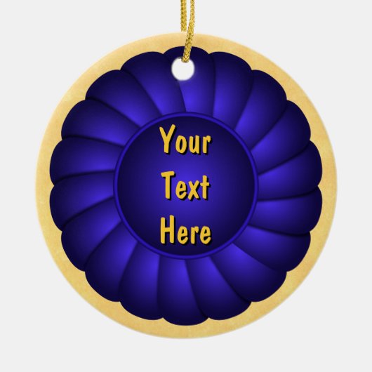 Blue Ribbon Rosette aan personaliseren Keramisch Ornament (Voorkant)