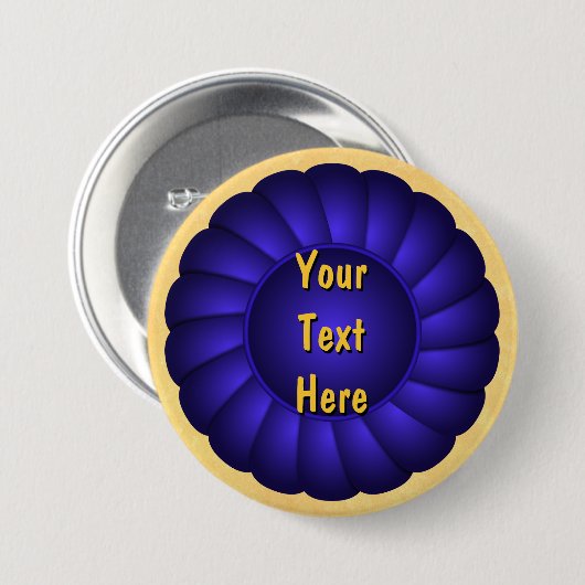 Blue Ribbon Rosette aan personaliseren Ronde Button 7,6 Cm (Voorkant /achterkant)