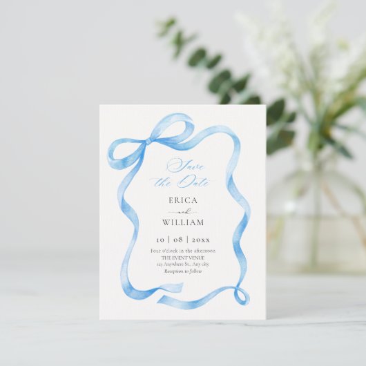 Blue ribbon  save the date (Staand voorkant)