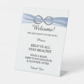 Blue Ribbon Silver Infinity Wedding Safety Reclamebord Met Voetstuk (Voorkant)