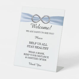 Blue Ribbon Silver Infinity Wedding Safety Reclamebord Met Voetstuk