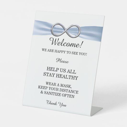 Blue Ribbon Silver Infinity Wedding Safety Reclamebord Met Voetstuk (Voorkant)