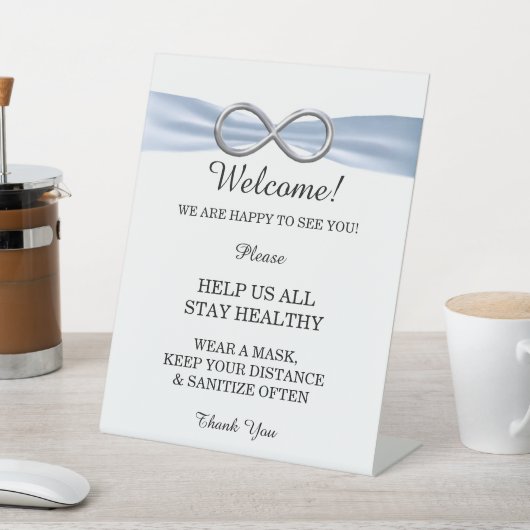 Blue Ribbon Silver Infinity Wedding Safety Reclamebord Met Voetstuk (Insitu)