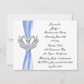 Blue Ribbon Silver Swans Bachelorette Party Invite Kaart (Voorkant)