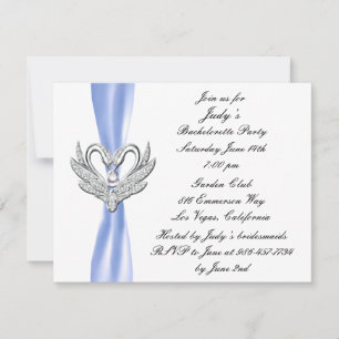 Blue Ribbon Silver Swans Bachelorette Party Invite Kaart