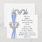 Blue Ribbon Silver Swans Bachelorette Party Invite Kaart (Voorkant / Achterkant)