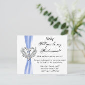 Blue Ribbon Silver Swans Bridesmaid Kaart (Staand voorkant)