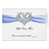 Blue Ribbon Silver Swans Folted Table Place Card (Voorkant Horizontaal)