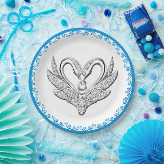 Blue Ribbon Silver Swans Paper Bord (Feest)