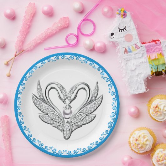 Blue Ribbon Silver Swans Paper Bord (Feest)