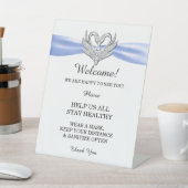Blue Ribbon Silver Swans Wedding Safety Reclamebord Met Voetstuk (Insitu)