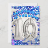 Blue Ribbon & Stars Confetti 10th Birthday Party Kaart (Voorkant)