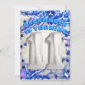 Blue Ribbon & Stars Confetti 11e verjaardagsfeestj Kaart (Voorkant)