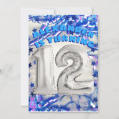 Blue Ribbon & Stars Confetti 12th Birthday Party Kaart (Voorkant)