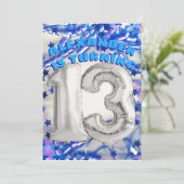 Blue Ribbon & Stars Confetti 13e verjaardagsfeestj Kaart (Staand voorkant)