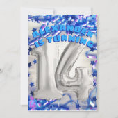 Blue Ribbon & Stars Confetti 14th Birthday Party Kaart (Voorkant)
