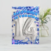 Blue Ribbon & Stars Confetti 14th Birthday Party Kaart (Staand voorkant)