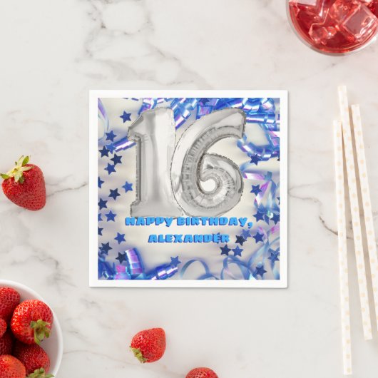 Blue Ribbon & Stars Confetti 16e verjaardagsfeestj Servet (Insitu)