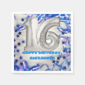 Blue Ribbon & Stars Confetti 16e verjaardagsfeestj Servet (Voorkant)
