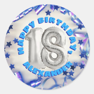 Blue Ribbon & Stars Confetti 18e verjaardagsfeestj Ronde Sticker