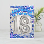 Blue Ribbon & Stars Confetti 18th Birthday Party Kaart (Staand voorkant)