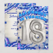 Blue Ribbon & Stars Confetti 18th Birthday Party Kaart (Voorkant / Achterkant)