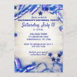 Blue Ribbon & Stars Confetti 18th Birthday Party Kaart<br><div class="desc">Viel zijn achttiende verjaardag in stijl met deze leuke en feestelijke uitnodigingen voor verjaardagsfeestjes. Op deze verjaardagsfeestdag staat een zilveren getal van achttien gevormd heliumballonnen, grafisch en feestelijk blauw confetti. Pas deze 18e verjaardagsuitnodiging eenvoudig aan met jouw naam en partijdetails gebruikend de vulling in de lege gebieden van de sjabloon....</div>