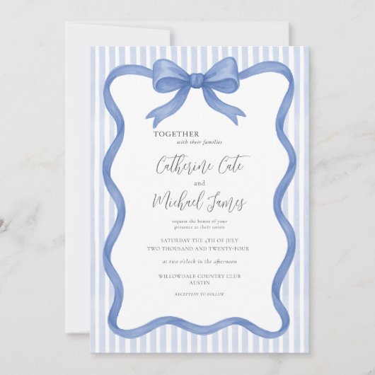 Blue Ribbon Stripe  Budget Wedding Kaart (Voorkant)