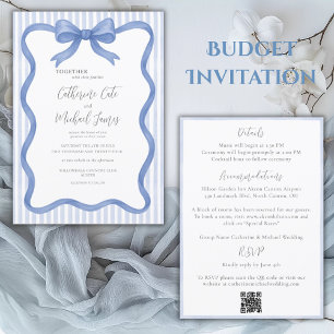 Blue Ribbon Stripe Budget Wedding Kaart