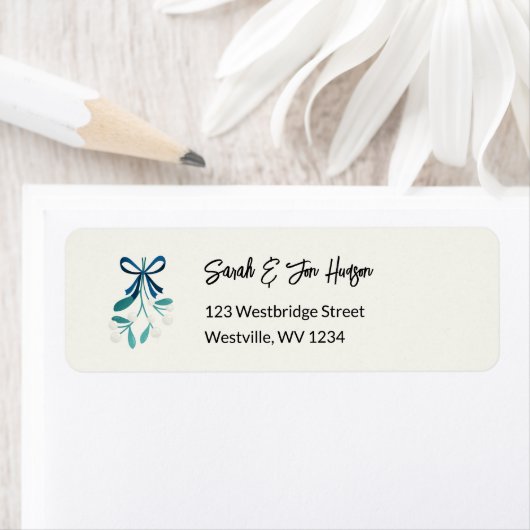 Blue Ribbon Tied Mistletoe Etiket (Insitu)