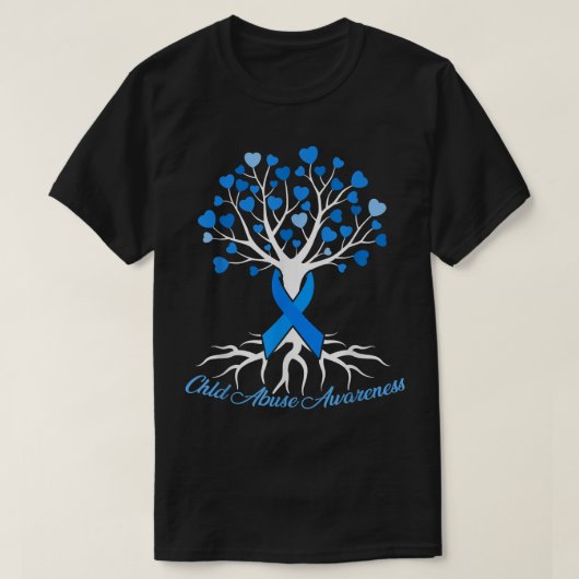 Blue Ribbon Tree Heart Child Abuse Prevention Mont T-shirt (Design voorkant)