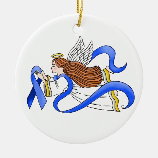 "Blue Ribbon" van Awareness Angel Keramisch Ornament (Voorkant)