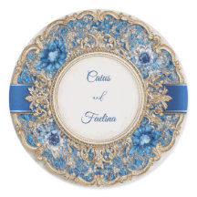 Blue Ribbon Victoriaans Bloemen Wedding Sticker