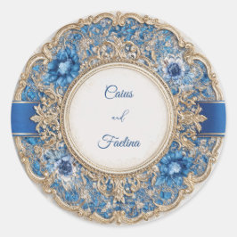 Blue Ribbon Victoriaans Bloemen Wedding Sticker