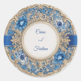 Blue Ribbon Victoriaans Bloemen Wedding Sticker