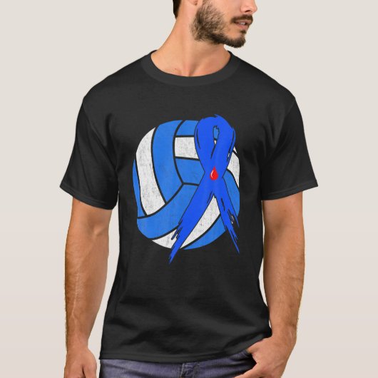 Blue Ribbon Volleyball Diabetes Awareness Warrior T-shirt (Voorkant)