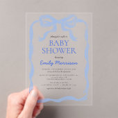 Blue Ribbon Waterverf Bow Boy Baby shower Acryl Uitnodigingen (Insitu (Draagbaar))