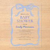 Blue Ribbon Waterverf Bow Boy Baby shower Acryl Uitnodigingen (Voorkant)