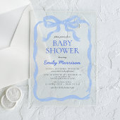 Blue Ribbon Waterverf Bow Boy Baby shower Acryl Uitnodigingen