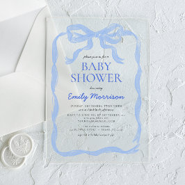 Blue Ribbon Waterverf Bow Boy Baby shower Acryl Uitnodigingen