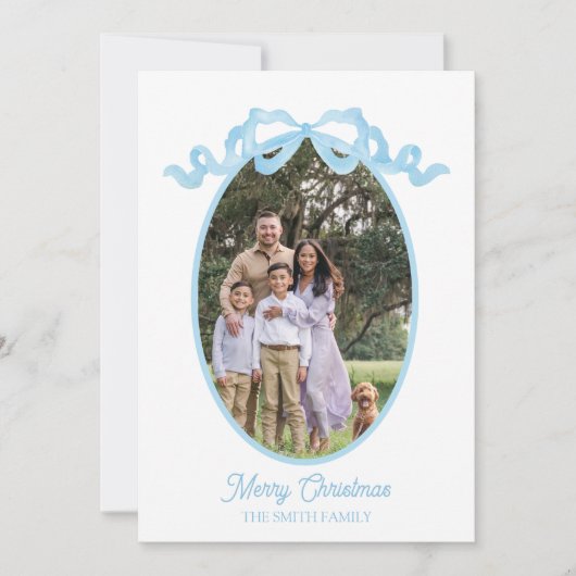 Blue Ribbon Waterverf Vakantie Label Kaart (Voorkant)