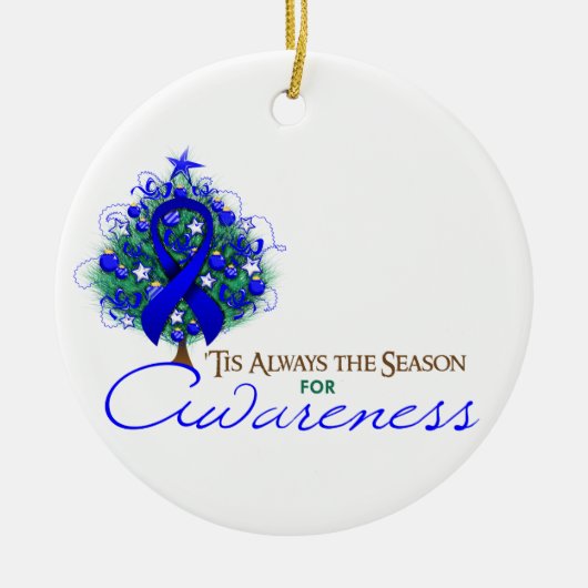 Blue Ribbon Xmas Awareness Season Keramisch Ornament (Voorkant)
