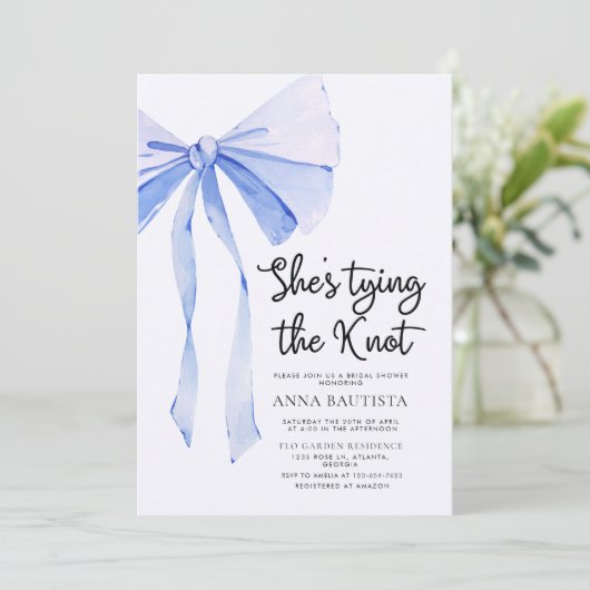 Blue Ribbon Ze bindt het knoop Vrijgezellenfeest Kaart (Staand voorkant)