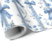 Blue Ribbons and Bows Toile Coquette Pattern  Cadeaupapier (Rol Hoek)